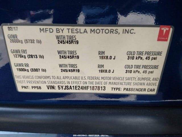 2017 TESLA MODEL S 100D/60D/75D/90D/P100D 9