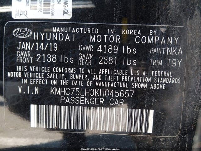 2019 HYUNDAI IONIQ ELECTRIC 9