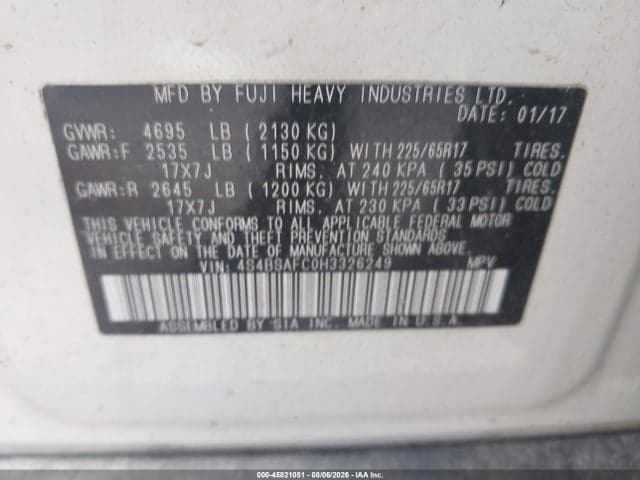 2017 SUBARU OUTBACK 2.5I PREMIUM 9