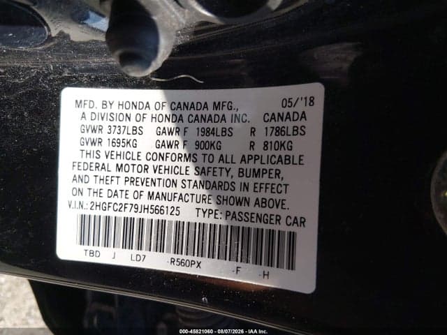 2018 HONDA CIVIC EX 9