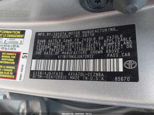 2018 TOYOTA CAMRY LE 9