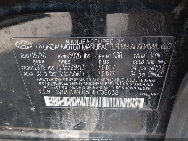 2017 HYUNDAI SANTA FE SPORT 2.4L 9