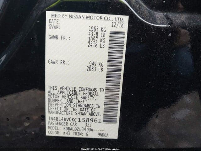2019 NISSAN ALTIMA 2.5 S 9