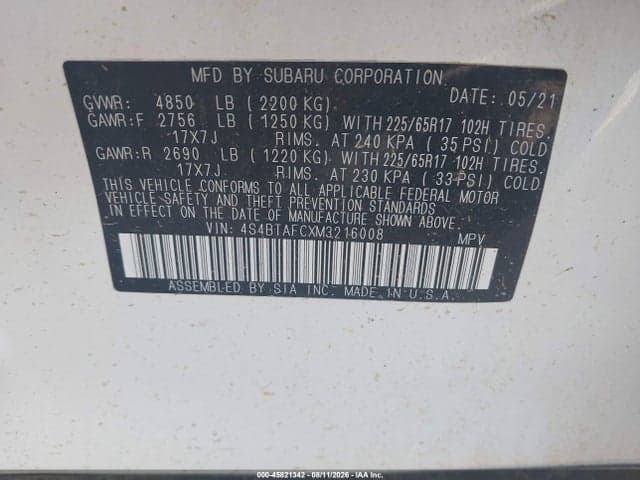 2021 SUBARU OUTBACK PREMIUM 9