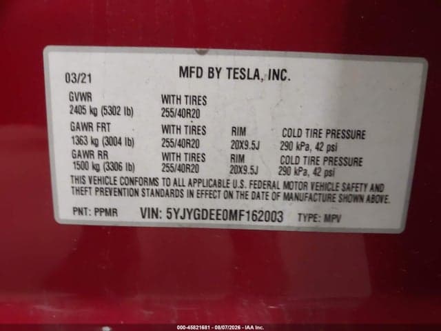 2021 TESLA MODEL Y LONG RANGE DUAL MOTOR ALL-WHEEL DRIVE 9
