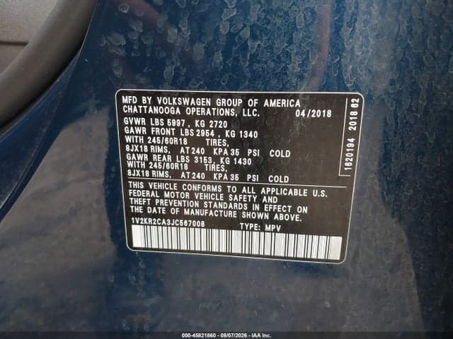 2018 VOLKSWAGEN ATLAS 3.6L V6 SE 9