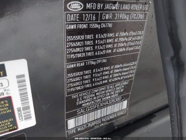 2017 LAND ROVER RANGE ROVER 5.0L V8 SUPERCHARGED 9
