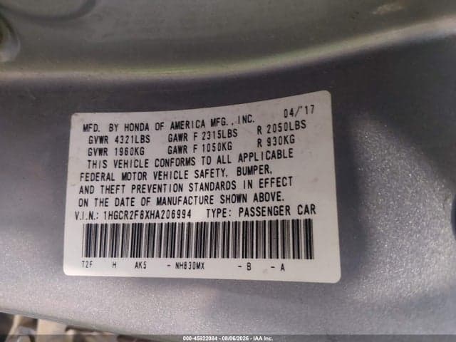 2017 HONDA ACCORD EX-L 9