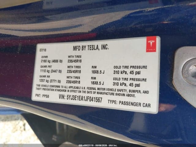 2018 TESLA MODEL 3 9