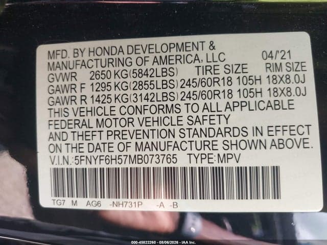 2021 HONDA PILOT AWD EX-L 9