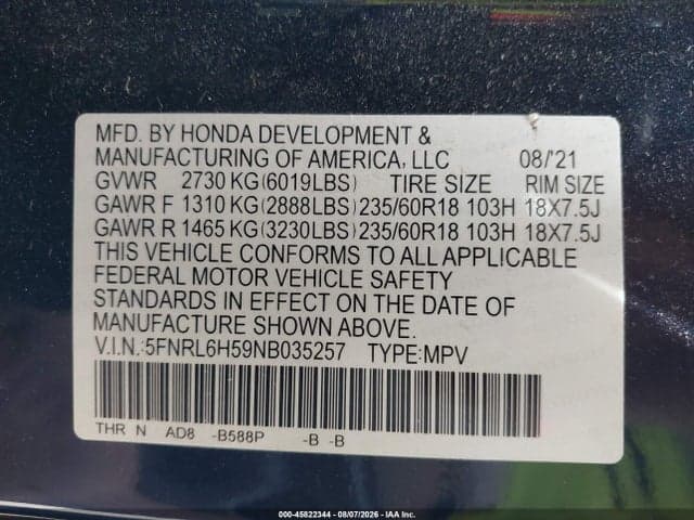 2022 HONDA ODYSSEY EX 9