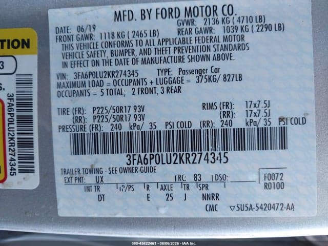 2019 FORD FUSION HYBRID SE 9