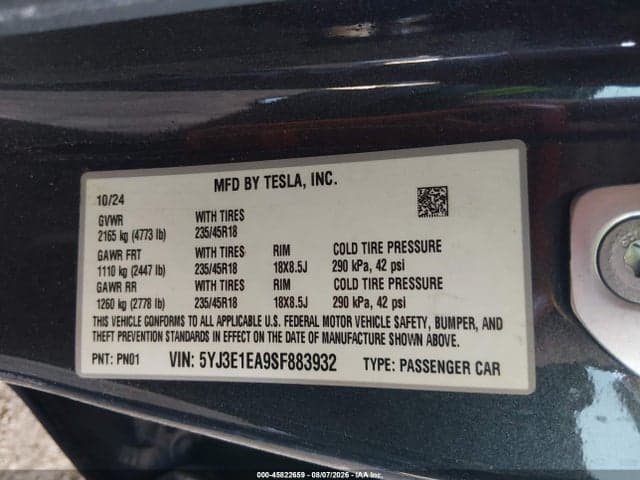 2025 TESLA MODEL 3 LONG RANGE REAR-WHEEL DRIVE/STANDARD REAR-WHEEL DRIVE 9