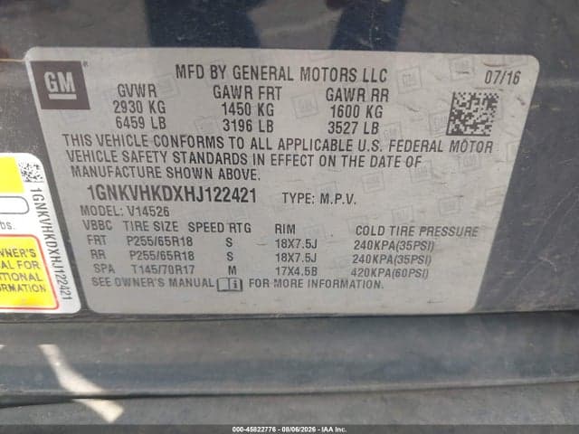 2017 CHEVROLET TRAVERSE 2LT 9