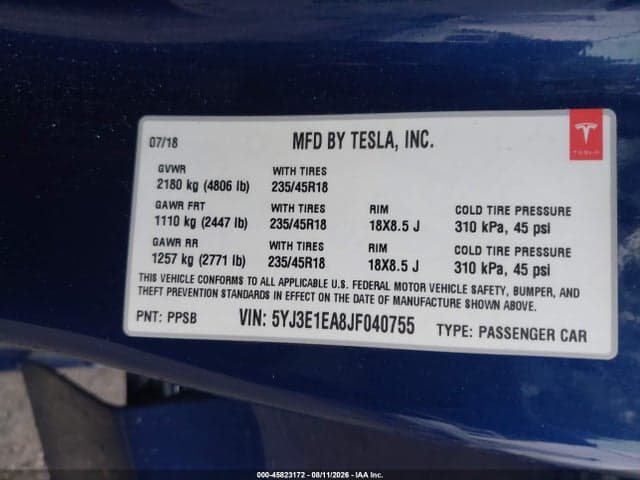 2018 TESLA MODEL 3 LONG RANGE/MID RANGE 9