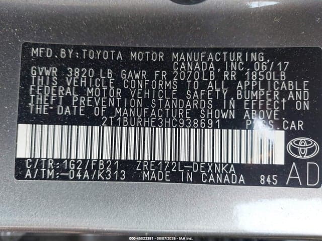 2017 TOYOTA COROLLA LE 9