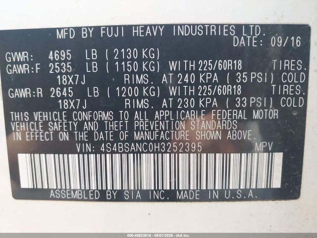 2017 SUBARU OUTBACK 2.5I LIMITED 9
