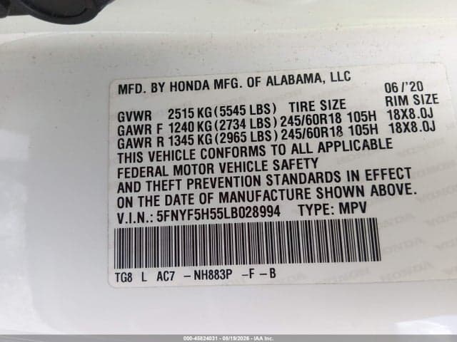 2020 HONDA PILOT 2WD EX-L 9