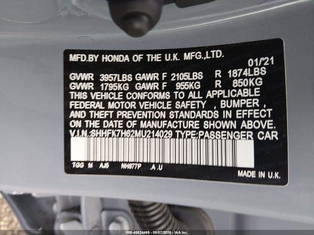 2021 HONDA CIVIC EX 9