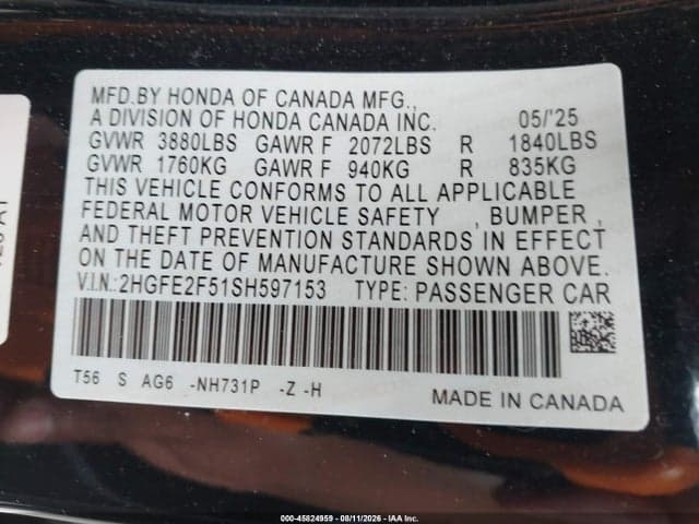 2025 HONDA CIVIC SPORT 9
