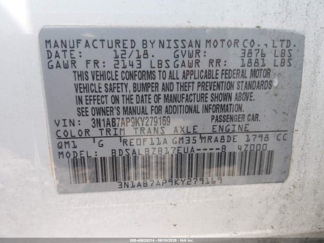 2019 NISSAN SENTRA S 9