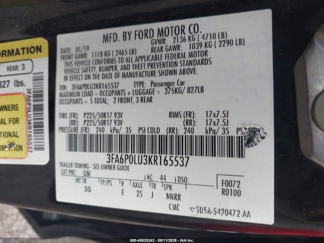 2019 FORD FUSION HYBRID SE 9