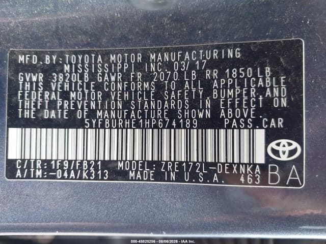 2017 TOYOTA COROLLA LE 9