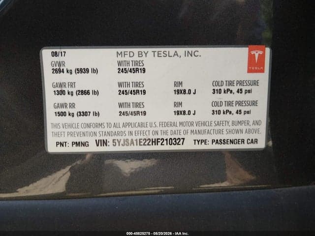 2017 TESLA MODEL S 100D/60D/75D/90D/P100D 9