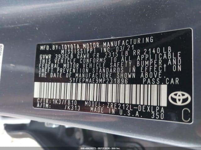 2021 TOYOTA COROLLA LE 9