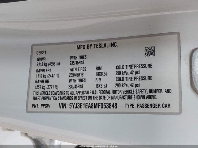 2021 TESLA MODEL 3 STANDARD RANGE PLUS REAR-WHEEL DRIVE 9