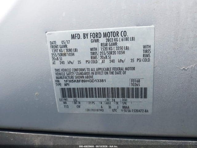 2017 FORD EXPLORER LIMITED 9