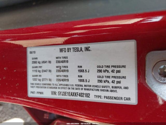 2019 TESLA MODEL 3 LONG RANGE/MID RANGE/STANDARD RANGE/STANDARD RANGE PLUS 9