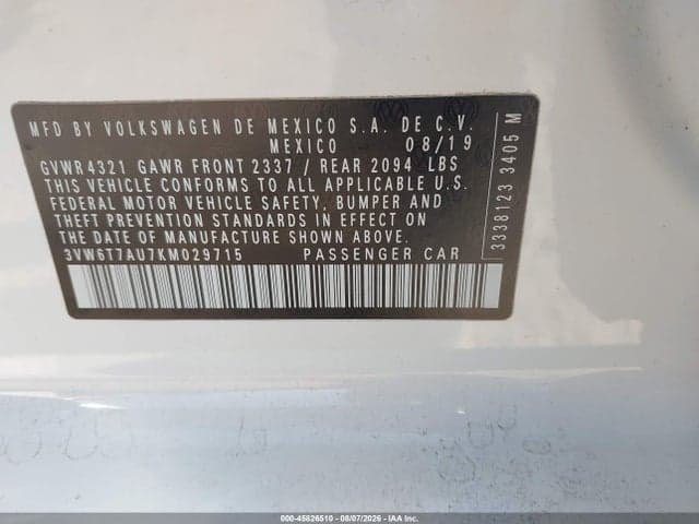 2019 VOLKSWAGEN GOLF GTI 2.0T AUTOBAHN/2.0T RABBIT EDITION/2.0T S/2.0T SE 9