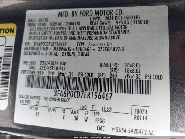2020 FORD FUSION SEL 9