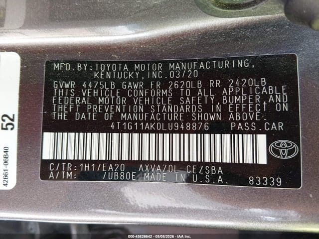 2020 TOYOTA CAMRY SE 9
