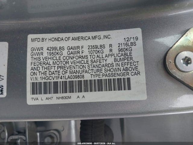 2020 HONDA ACCORD EX 9
