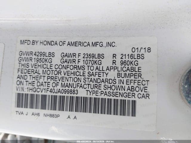 2018 HONDA ACCORD EX 9
