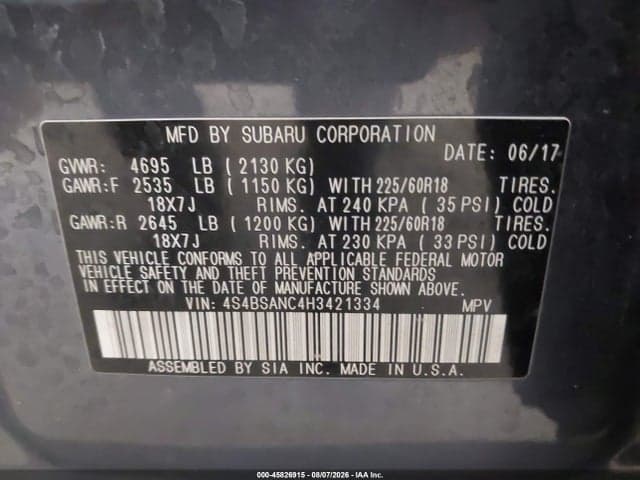 2017 SUBARU OUTBACK 2.5I LIMITED 9