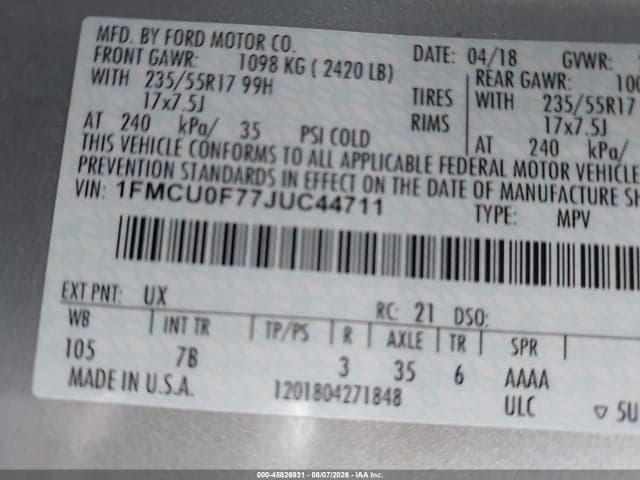2018 FORD ESCAPE S 9