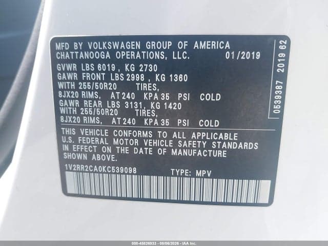 2019 VOLKSWAGEN ATLAS 3.6L V6 SEL R-LINE 9