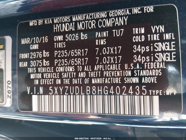 2017 HYUNDAI SANTA FE SPORT 2.4L 9