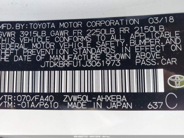 2018 TOYOTA PRIUS TWO 9