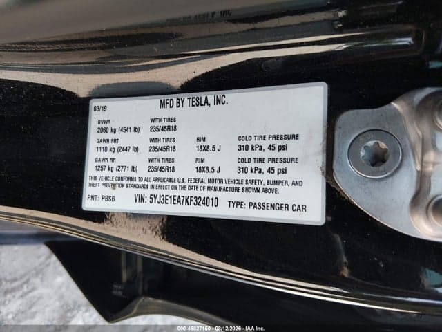2019 TESLA MODEL 3 LONG RANGE/MID RANGE/STANDARD RANGE/STANDARD RANGE PLUS 9