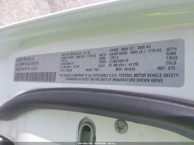2020 RAM 1500 CLASSIC TRADESMAN 4X4 6'4 BOX 9