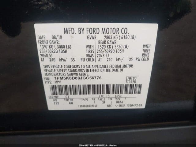 2018 FORD EXPLORER XLT 9