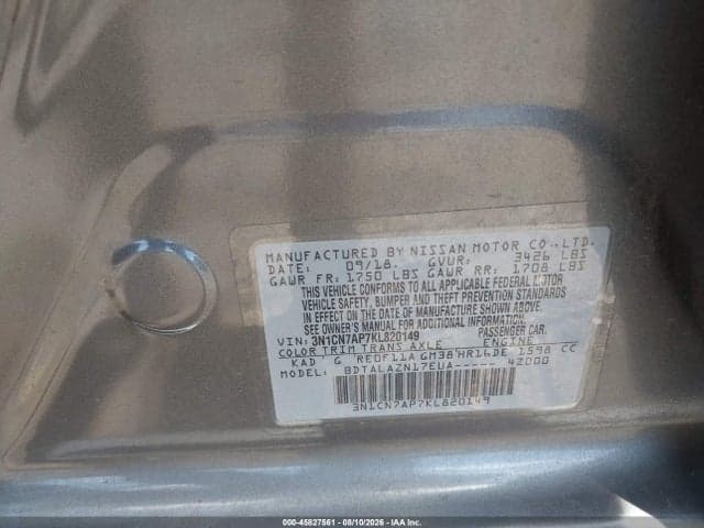 2019 NISSAN VERSA 1.6 S+ 9