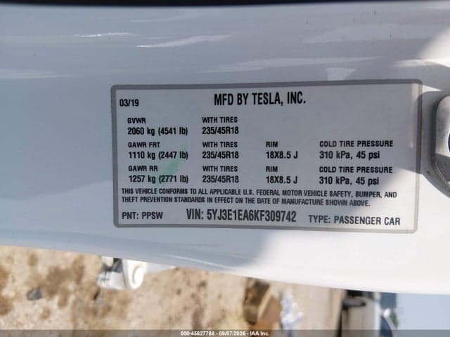2019 TESLA MODEL 3 LONG RANGE/MID RANGE/STANDARD RANGE/STANDARD RANGE PLUS 9