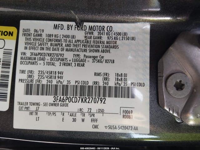 2019 FORD FUSION SEL 9