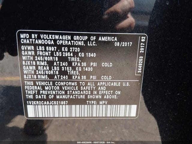 2018 VOLKSWAGEN ATLAS 3.6L V6 SE 9