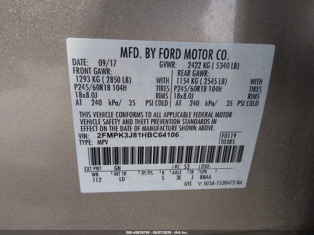 2017 FORD EDGE SEL 9